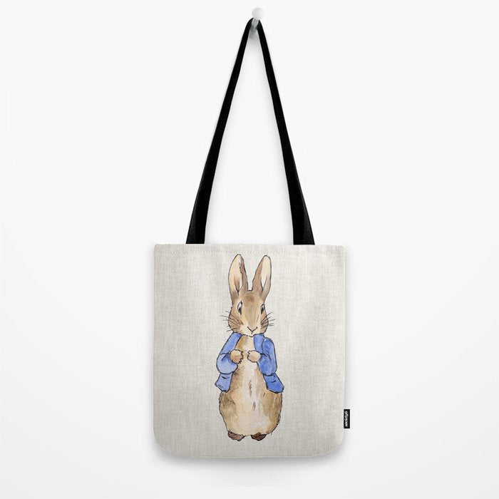 Peter the rabbit beige linen textured background Tote Bag Gallery Image 2