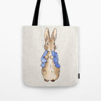 Peter the rabbit beige linen textured background Tote Bag Gallery Image 1