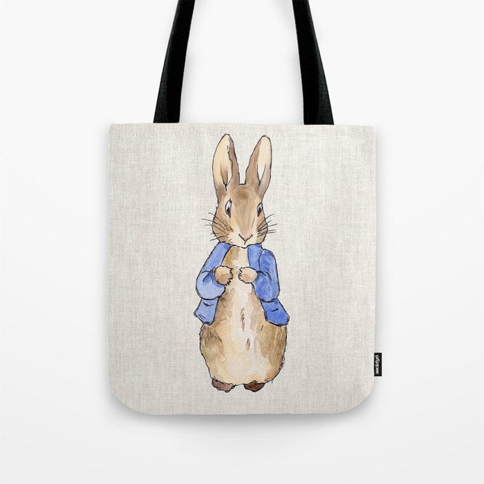 Peter the rabbit beige linen textured background Tote Bag Gallery Image 1
