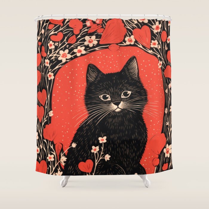 Valentines Kitty Shower Curtain Gallery Image 1