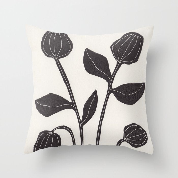 Floral Serenity / Lino Print Throw Pillow Gallery Image 6