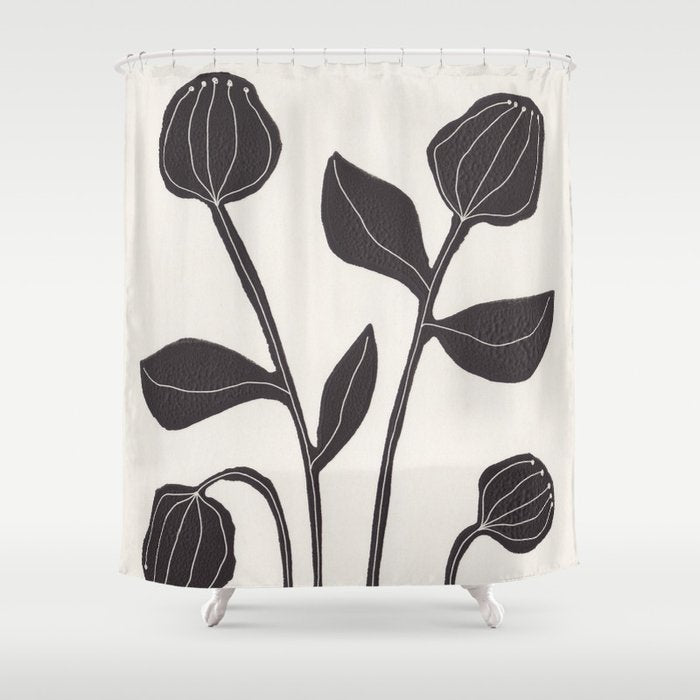 Floral Serenity / Lino Print Shower Curtain Gallery Image 1