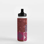 Hawaiian quilt Monstera pattern in maroon Water Bottle Gallery Image 2