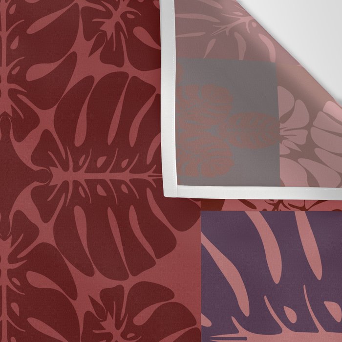 Hawaiian quilt Monstera pattern in maroon Wall Tapestry Gallery Image 3