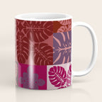Hawaiian quilt Monstera pattern in maroon Coffee Mug Gallery Image 1