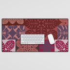 Hawaiian quilt Monstera pattern in maroon Desk Mat Gallery Image 1