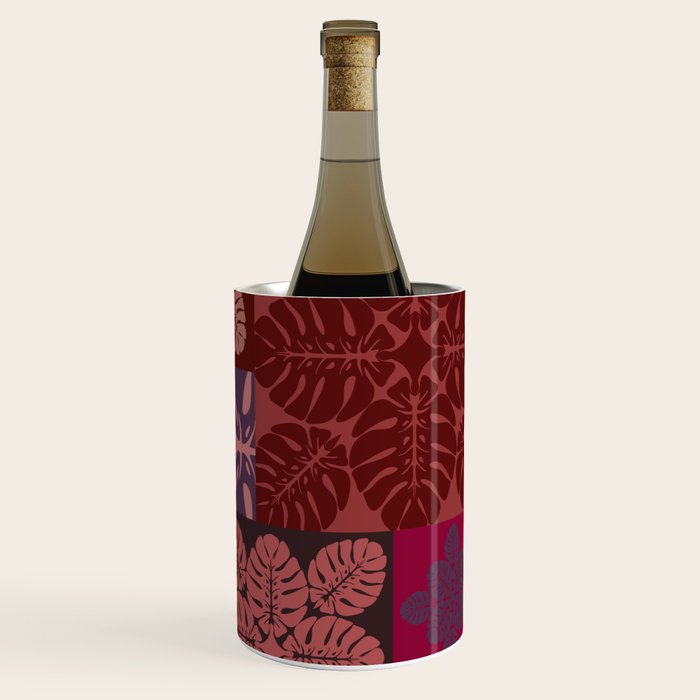 Hawaiian quilt Monstera pattern in maroon Wine Chiller Gallery Image 1