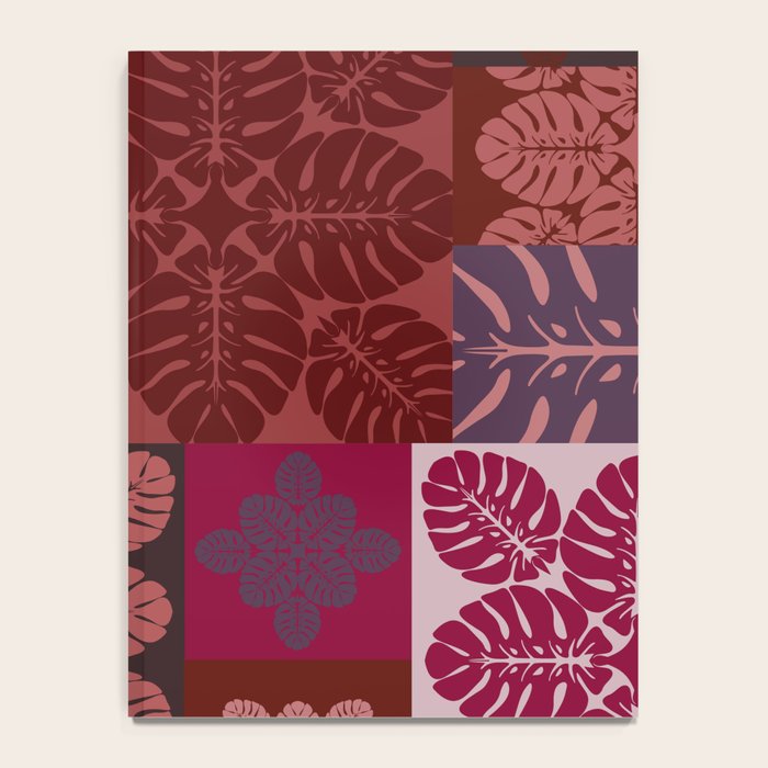 Hawaiian quilt Monstera pattern in maroon Notebook Gallery Image 4