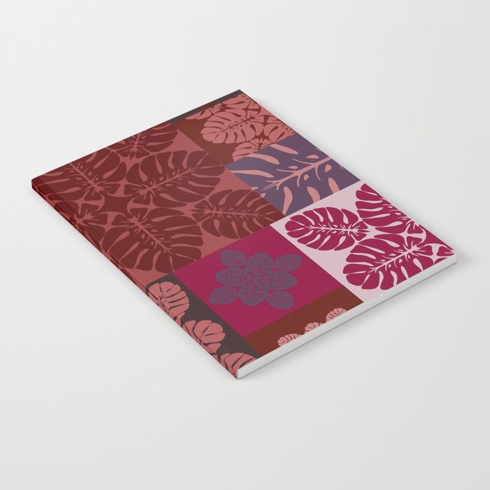 Hawaiian quilt Monstera pattern in maroon Notebook Gallery Image 2