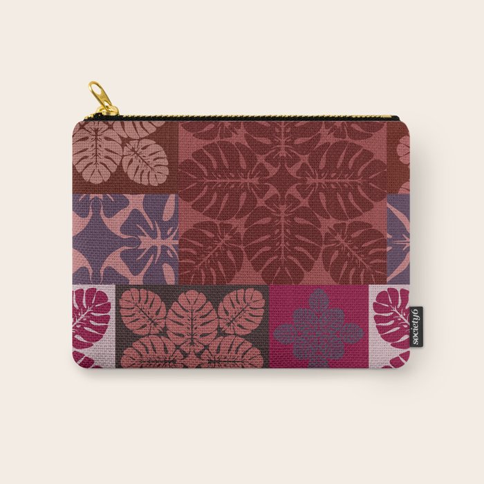 Hawaiian quilt Monstera pattern in maroon Carry All Pouch Gallery Image 1