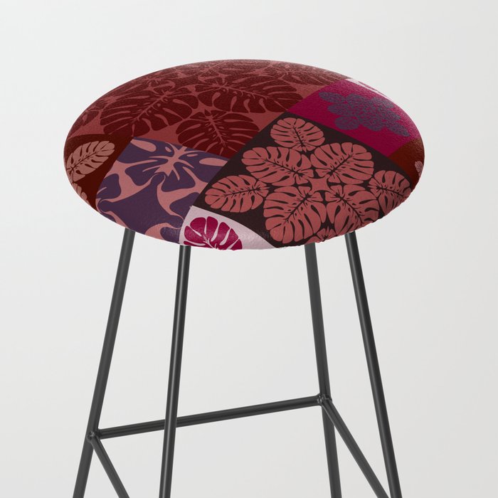 Hawaiian quilt Monstera pattern in maroon Stool Gallery Image 2