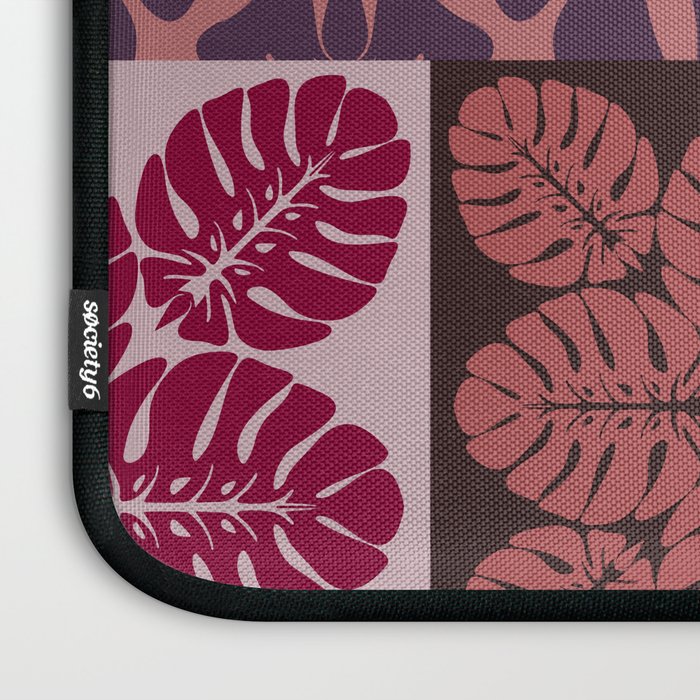 Hawaiian quilt Monstera pattern in maroon Laptop Sleeve Gallery Image 3