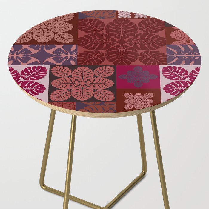 Hawaiian quilt Monstera pattern in maroon Side Table Gallery Image 2