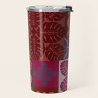 Hawaiian quilt Monstera pattern in maroon Travel Mug Gallery Image 2
