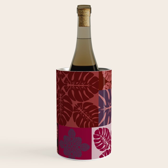 Hawaiian quilt Monstera pattern in maroon Wine Chiller Gallery Image 3
