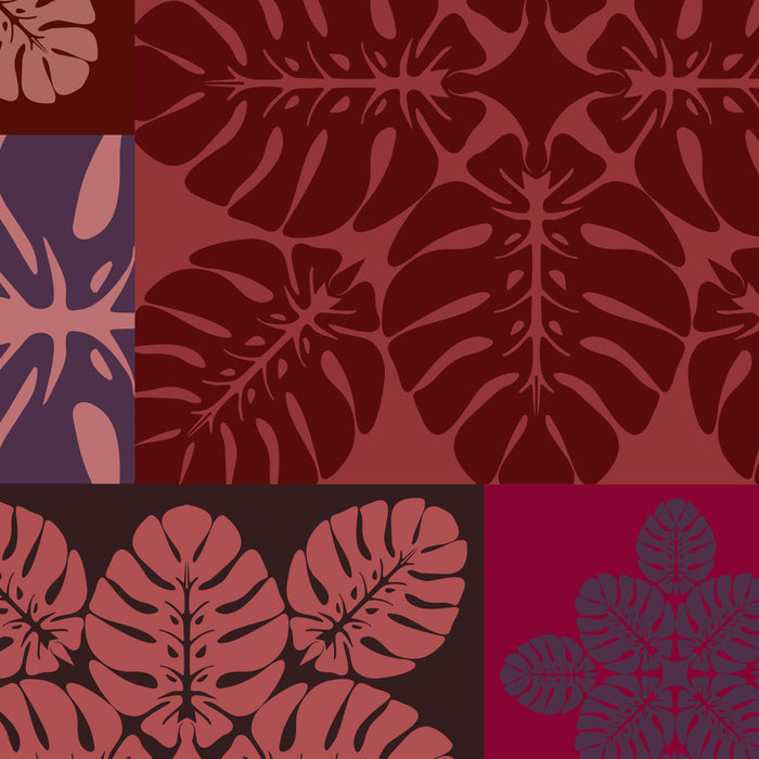 Hawaiian quilt Monstera pattern in maroon Coffee Mug Gallery Image 2