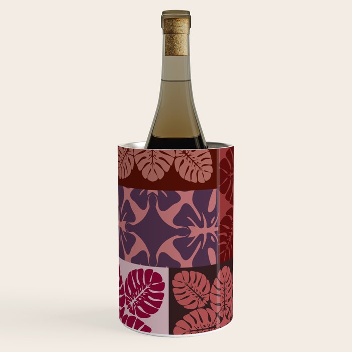 Hawaiian quilt Monstera pattern in maroon Wine Chiller Gallery Image 2