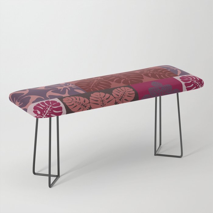Hawaiian quilt Monstera pattern in maroon Bench Gallery Image 1