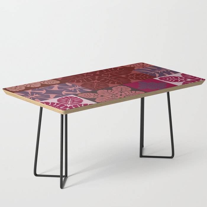 Hawaiian quilt Monstera pattern in maroon Coffee Table Gallery Image 1