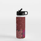 Hawaiian quilt Monstera pattern in maroon Water Bottle Gallery Image 1