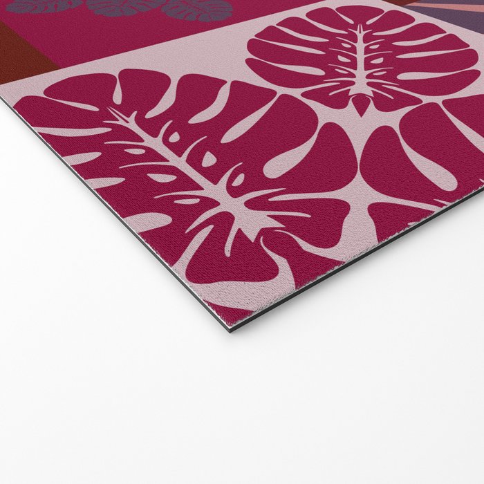 Hawaiian quilt Monstera pattern in maroon Welcome Mat Gallery Image 2