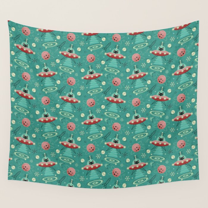 Atomic Cats in Space - ©studioxtine Wall Tapestry Gallery Image 4