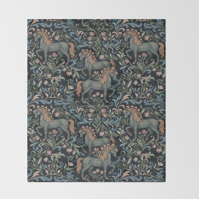 Whimsical Horses Botanicals II Throw Blanket Gallery Image 2