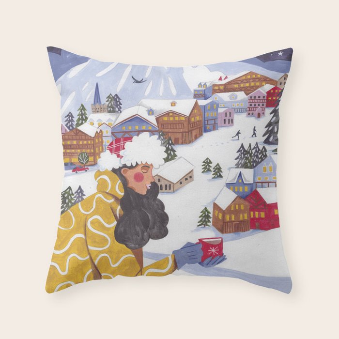 Modern woman in the Alps Throw Pillow Gallery Image 6