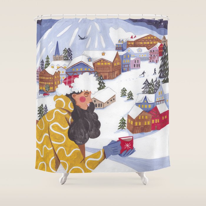 Modern woman in the Alps Shower Curtain Gallery Image 1