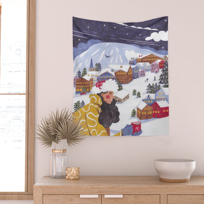 Modern woman in the Alps Wall Tapestry Gallery Image 2