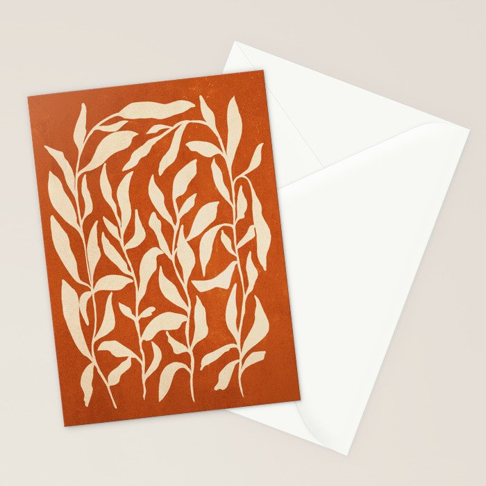 Cognac Leaves: Mid Century Terracotta Edition Stationery Card Gallery Image 2