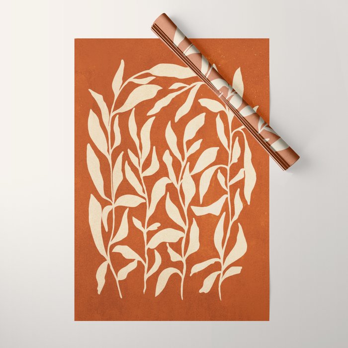 Cognac Leaves: Mid Century Terracotta Edition Wrapping Paper Gallery Image 1