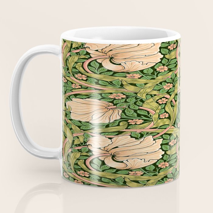 William Morris Pimpernel, green, William Morris floral design  Coffee Mug Gallery Image 3