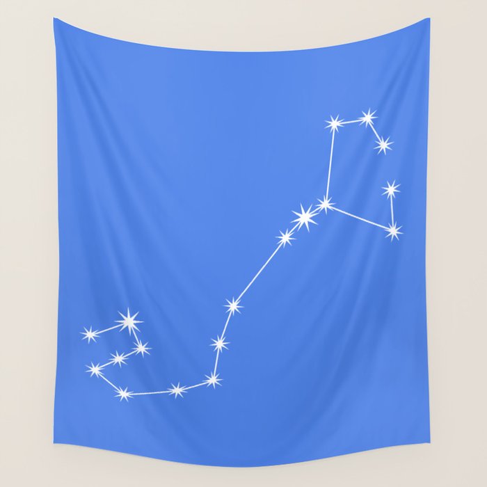 Scorpio Zodiac Star Constellation Line Art Bright Blue Wall Tapestry Gallery Image 4
