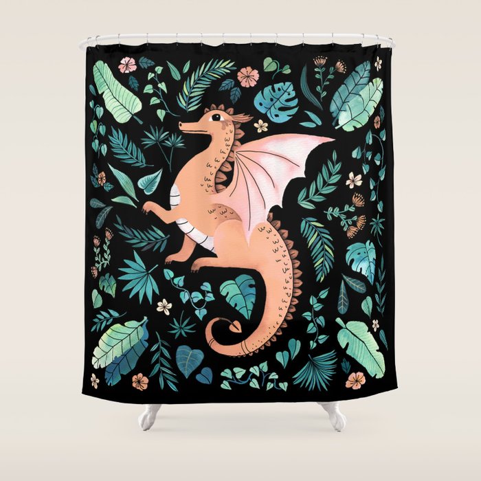 Tropical Dragon in Peach Shower Curtain Gallery Image 1