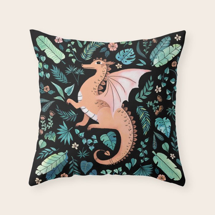 Tropical Dragon in Peach Throw Pillow Gallery Image 6