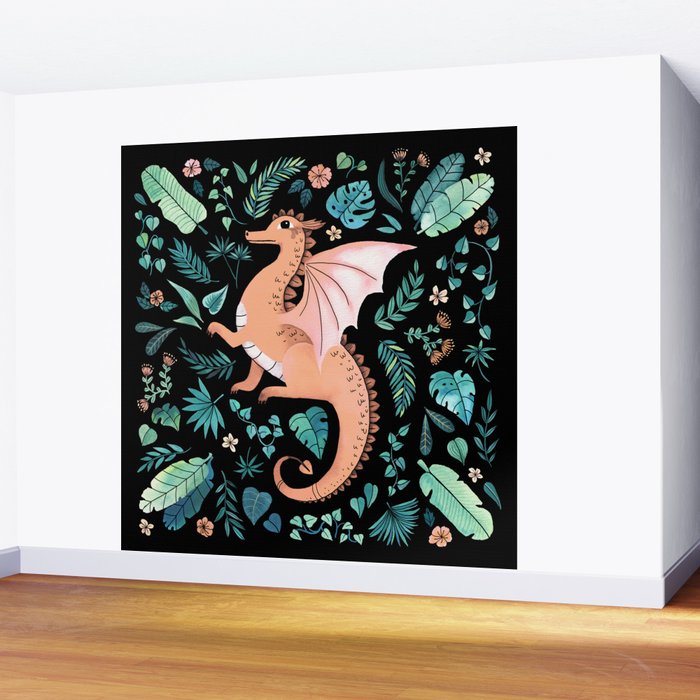 Tropical Dragon in Peach Wall Mural Gallery Image 2