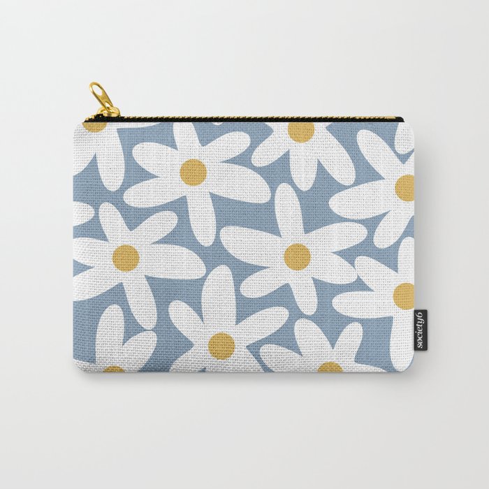 Daisy Time Retro Floral Pattern in Light Blue, White, and Mustard Carry All Pouch Gallery Image 1