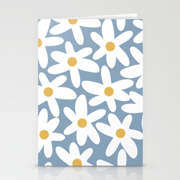 Daisy Time Retro Floral Pattern in Light Blue, White, and Mustard Stationery Card Gallery Image 2