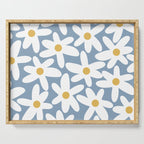 Daisy Time Retro Floral Pattern in Light Blue, White, and Mustard Serving Tray Gallery Image 1
