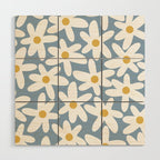 Daisy Time Retro Floral Pattern in Light Blue, White, and Mustard Wood Wall Art Gallery Image 1