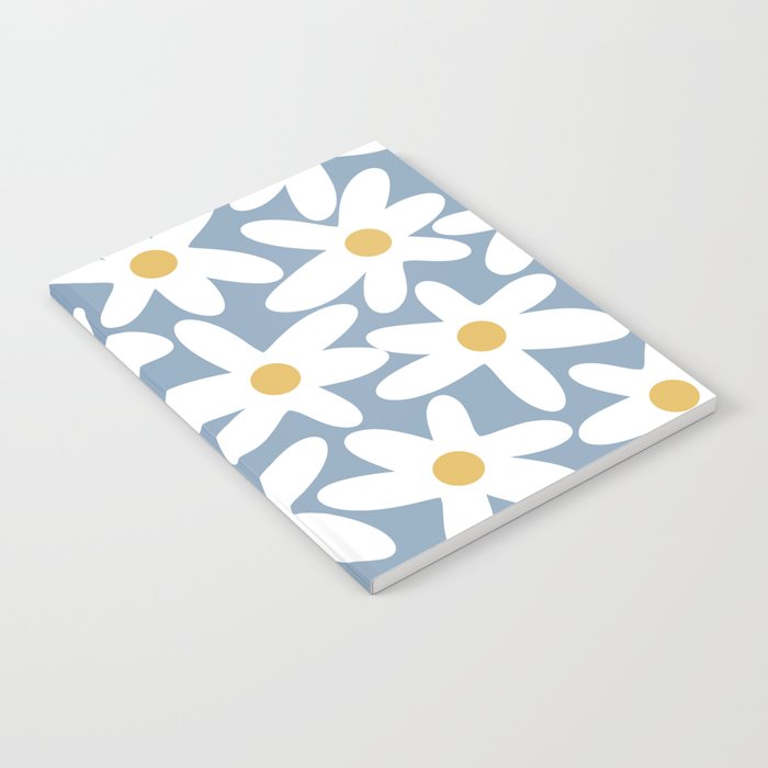 Daisy Time Retro Floral Pattern in Light Blue, White, and Mustard Notebook Gallery Image 2