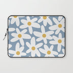 Daisy Time Retro Floral Pattern in Light Blue, White, and Mustard Laptop Sleeve Gallery Image 1