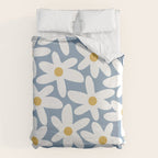 Daisy Time Retro Floral Pattern in Light Blue, White, and Mustard Duvet Cover Gallery Image 6