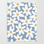 Daisy Time Retro Floral Pattern in Light Blue, White, and Mustard Poster Gallery Image 4