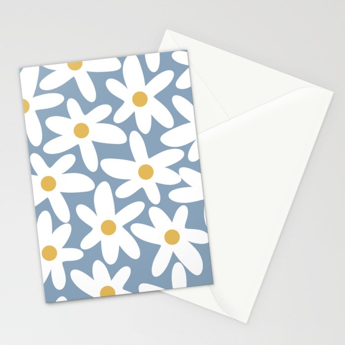 Daisy Time Retro Floral Pattern in Light Blue, White, and Mustard Stationery Card Gallery Image 2