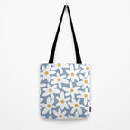 Daisy Time Retro Floral Pattern in Light Blue, White, and Mustard Tote Bag Gallery Image 2