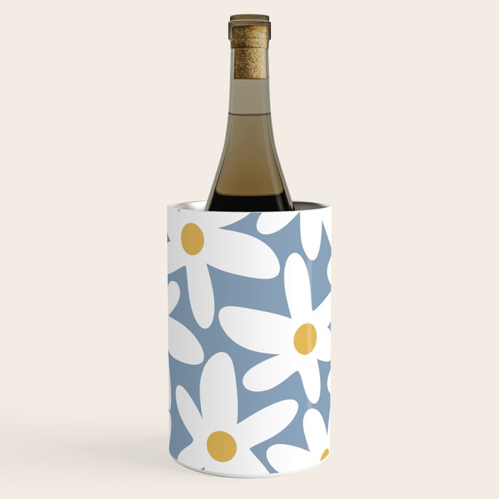 Daisy Time Retro Floral Pattern in Light Blue, White, and Mustard Wine Chiller Gallery Image 1