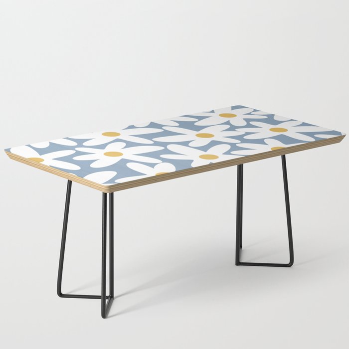 Daisy Time Retro Floral Pattern in Light Blue, White, and Mustard Coffee Table Gallery Image 1