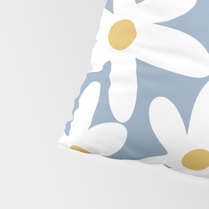 Daisy Time Retro Floral Pattern in Light Blue, White, and Mustard Pillow Sham Gallery Image 4